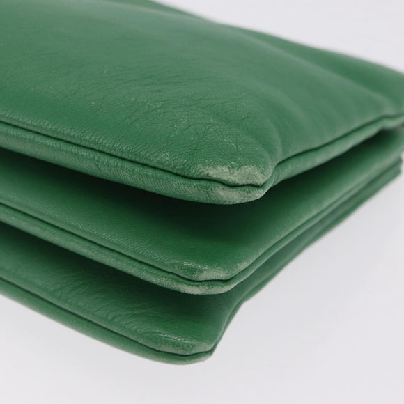 CELINE Trio Shoulder Bag Leather Green Gold Auth 209280
