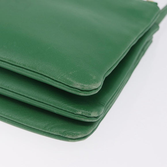 CELINE Trio Shoulder Bag Leather Green Gold Auth 209280
