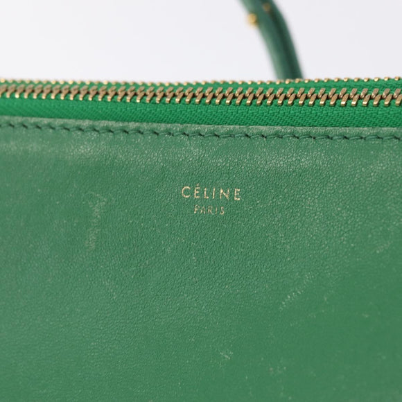 CELINE Trio Shoulder Bag Leather Green Gold Auth 209280
