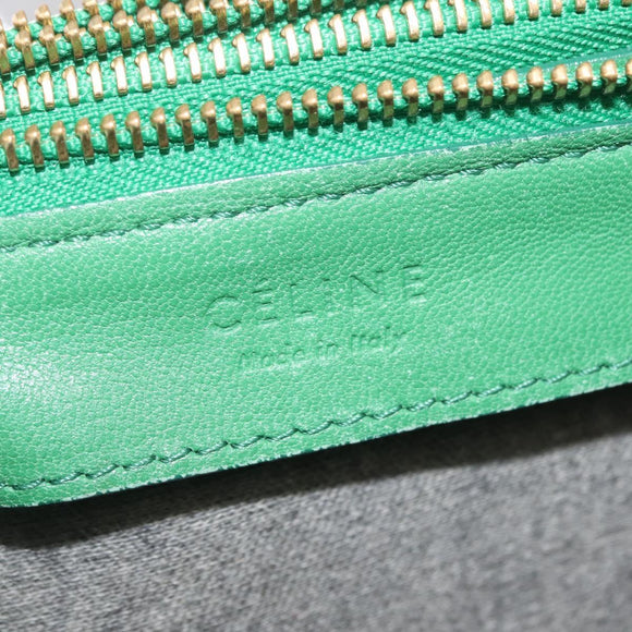 CELINE Trio Shoulder Bag Leather Green Gold Auth 209280