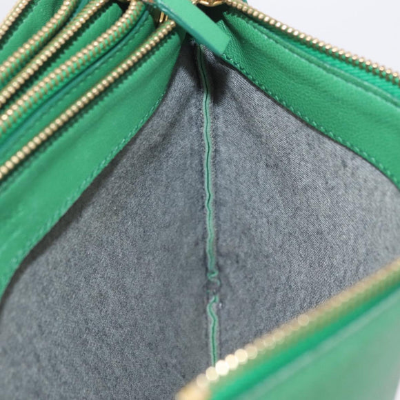 CELINE Trio Shoulder Bag Leather Green Gold Auth 209280