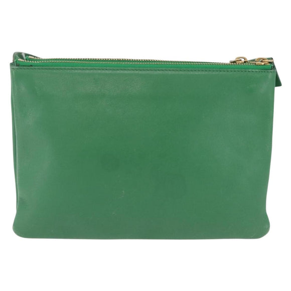 CELINE Trio Shoulder Bag Leather Green Gold Auth 209280