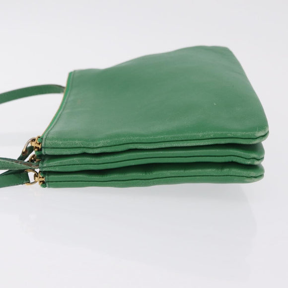 CELINE Trio Shoulder Bag Leather Green Gold Auth 209280