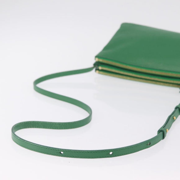 CELINE Trio Shoulder Bag Leather Green Gold Auth 209280