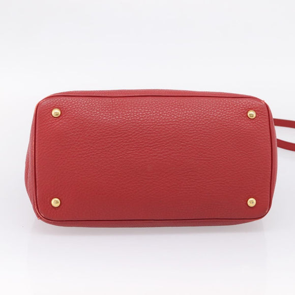 PRADA Hand Bag Leather 2way Red Gold Auth 209282A