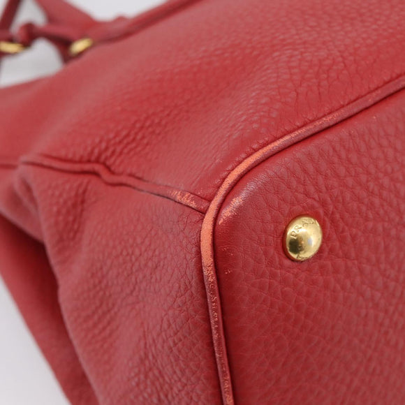 PRADA Hand Bag Leather 2way Red Gold Auth 209282A