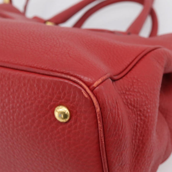 PRADA Hand Bag Leather 2way Red Gold Auth 209282A
