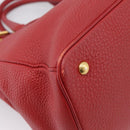 PRADA Hand Bag Leather 2way Red Gold Auth 209282A-15
