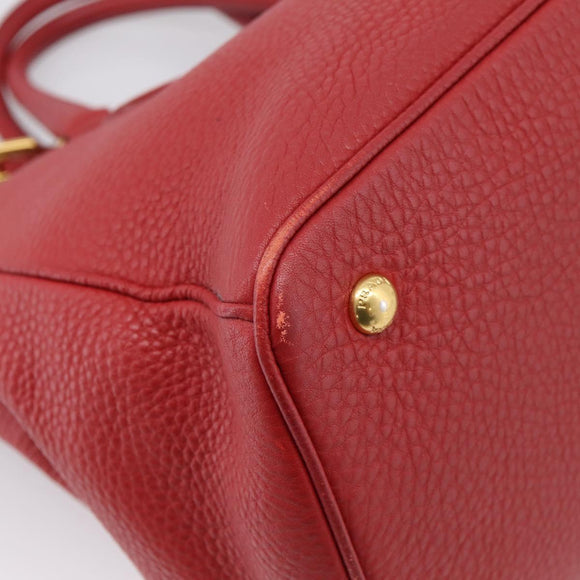 PRADA Hand Bag Leather 2way Red Gold Auth 209282A