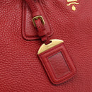 PRADA Hand Bag Leather 2way Red Gold Auth 209282A-16