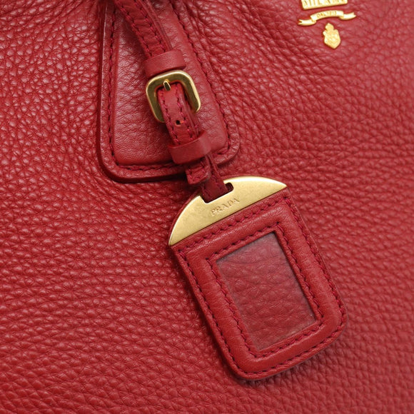 PRADA Hand Bag Leather 2way Red Gold Auth 209282A