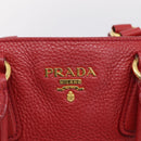 PRADA Hand Bag Leather 2way Red Gold Auth 209282A-17