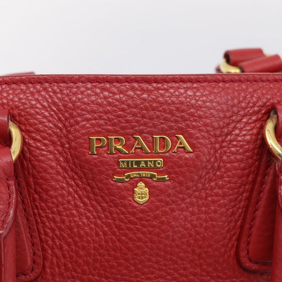 PRADA Hand Bag Leather 2way Red Gold Auth 209282A