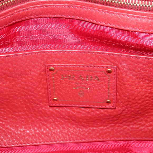 PRADA Hand Bag Leather 2way Red Gold Auth 209282A