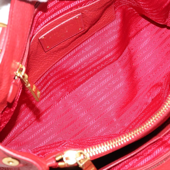 PRADA Hand Bag Leather 2way Red Gold Auth 209282A