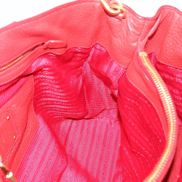 PRADA Hand Bag Leather 2way Red Gold Auth 209282A