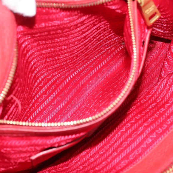 PRADA Hand Bag Leather 2way Red Gold Auth 209282A