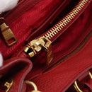 PRADA Hand Bag Leather 2way Red Gold Auth 209282A-25