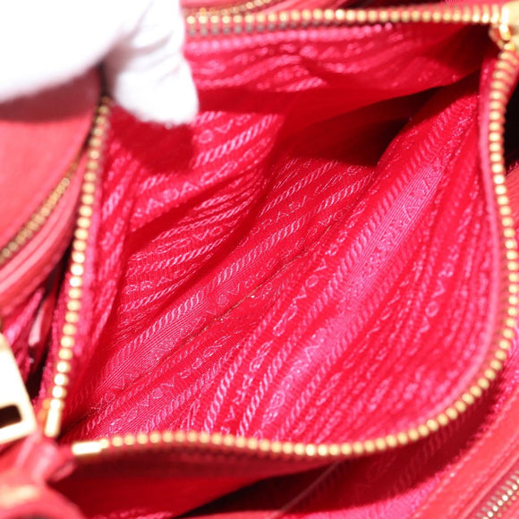 PRADA Hand Bag Leather 2way Red Gold Auth 209282A