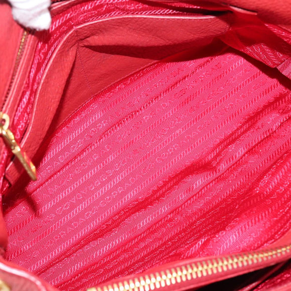 PRADA Hand Bag Leather 2way Red Gold Auth 209282A