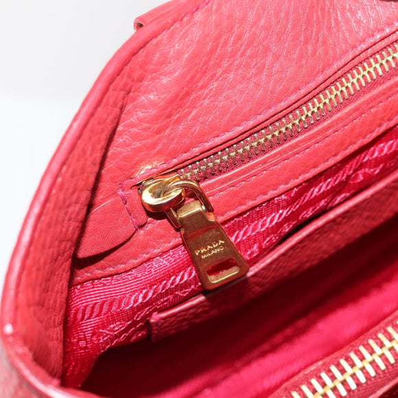 PRADA Hand Bag Leather 2way Red Gold Auth 209282A