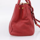 PRADA Hand Bag Leather 2way Red Gold Auth 209282A-4