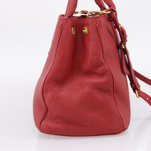 PRADA Hand Bag Leather 2way Red Gold Auth 209282A