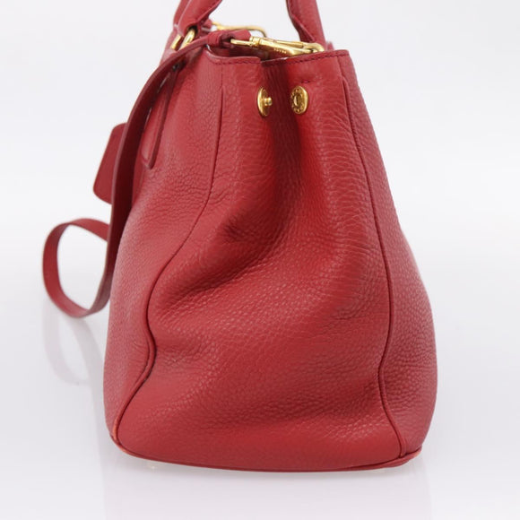 PRADA Hand Bag Leather 2way Red Gold Auth 209282A