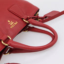 PRADA Hand Bag Leather 2way Red Gold Auth 209282A-7