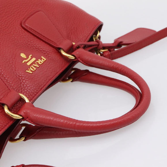 PRADA Hand Bag Leather 2way Red Gold Auth 209282A