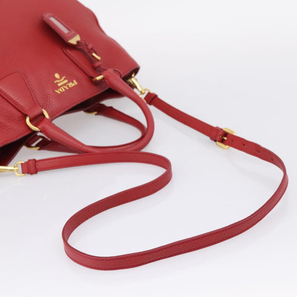 PRADA Hand Bag Leather 2way Red Gold Auth 209282A