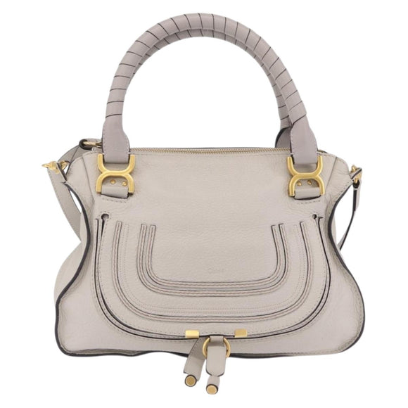 Chloe Marcie Shoulder Bag Leather Gray Gold Auth 209288V