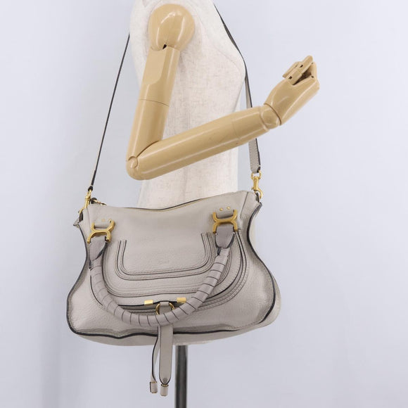 Chloe Marcie Shoulder Bag Leather Gray Gold Auth 209288V
