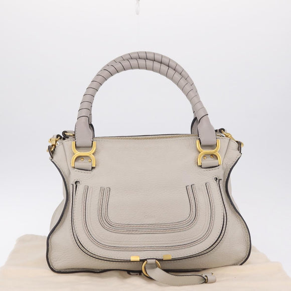 Chloe Marcie Shoulder Bag Leather Gray Gold Auth 209288V