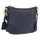 PRADA Shoulder Bag Jacquard Navy Gold Auth 209294A-1