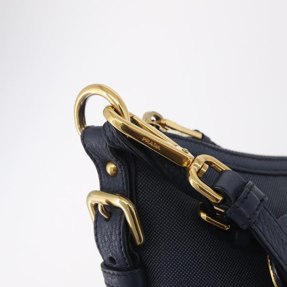 PRADA Shoulder Bag Jacquard Navy Gold Auth 209294A