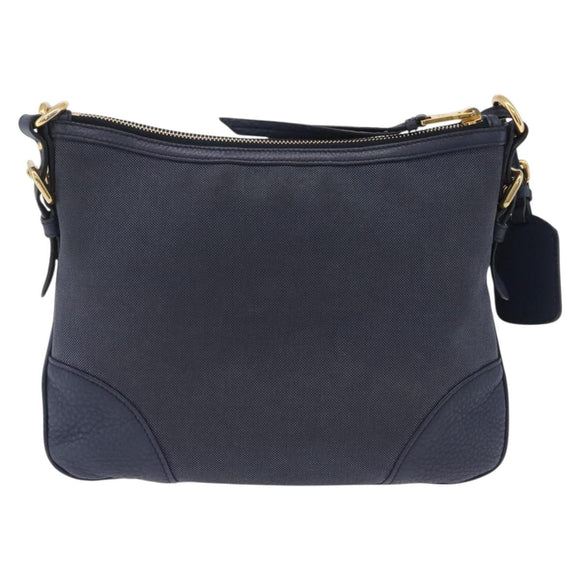 PRADA Shoulder Bag Jacquard Navy Gold Auth 209294A