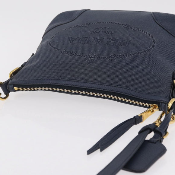 PRADA Shoulder Bag Jacquard Navy Gold Auth 209294A