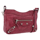 Balenciaga Giant Hip Shoulder Bag Leather Wine Red Silver 230640 Auth 209295V-1