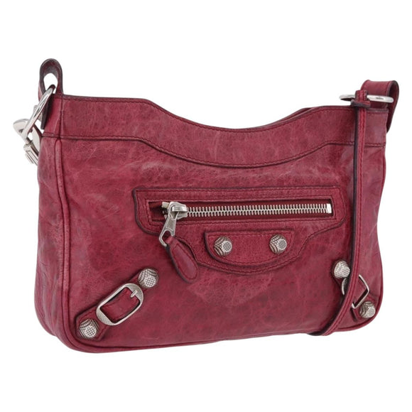 Balenciaga Giant Hip Shoulder Bag Leather Wine Red Silver 230640 Auth 209295V