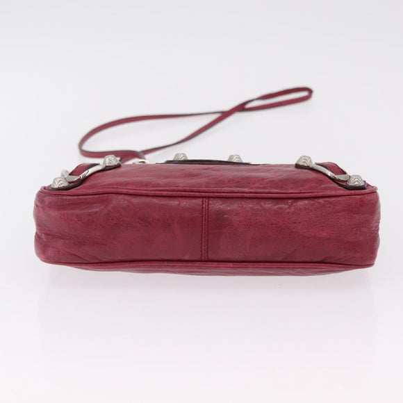 Balenciaga Giant Hip Shoulder Bag Leather Wine Red Silver 230640 Auth 209295V