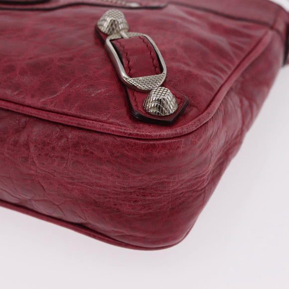 Balenciaga Giant Hip Shoulder Bag Leather Wine Red Silver 230640 Auth 209295V