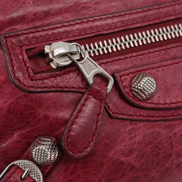 Balenciaga Giant Hip Shoulder Bag Leather Wine Red Silver 230640 Auth 209295V