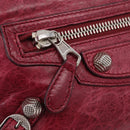Balenciaga Giant Hip Shoulder Bag Leather Wine Red Silver 230640 Auth 209295V-20