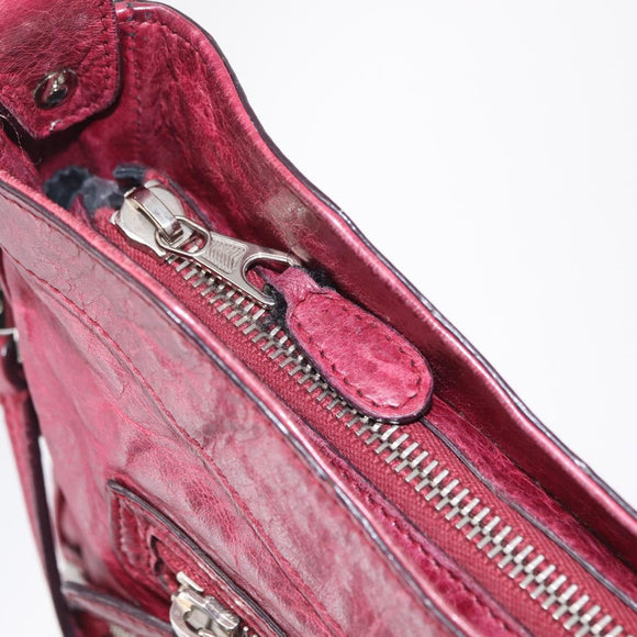 Balenciaga Giant Hip Shoulder Bag Leather Wine Red Silver 230640 Auth 209295V