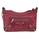 Balenciaga Giant Hip Shoulder Bag Leather Wine Red Silver 230640 Auth 209295V-13