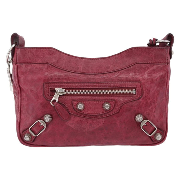 Balenciaga Giant Hip Shoulder Bag Leather Wine Red Silver 230640 Auth 209295V