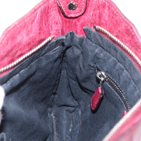 Balenciaga Giant Hip Shoulder Bag Leather Wine Red Silver 230640 Auth 209295V