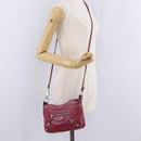 Balenciaga Giant Hip Shoulder Bag Leather Wine Red Silver 230640 Auth 209295V-28