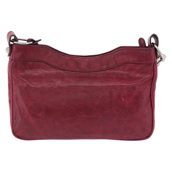Balenciaga Giant Hip Shoulder Bag Leather Wine Red Silver 230640 Auth 209295V